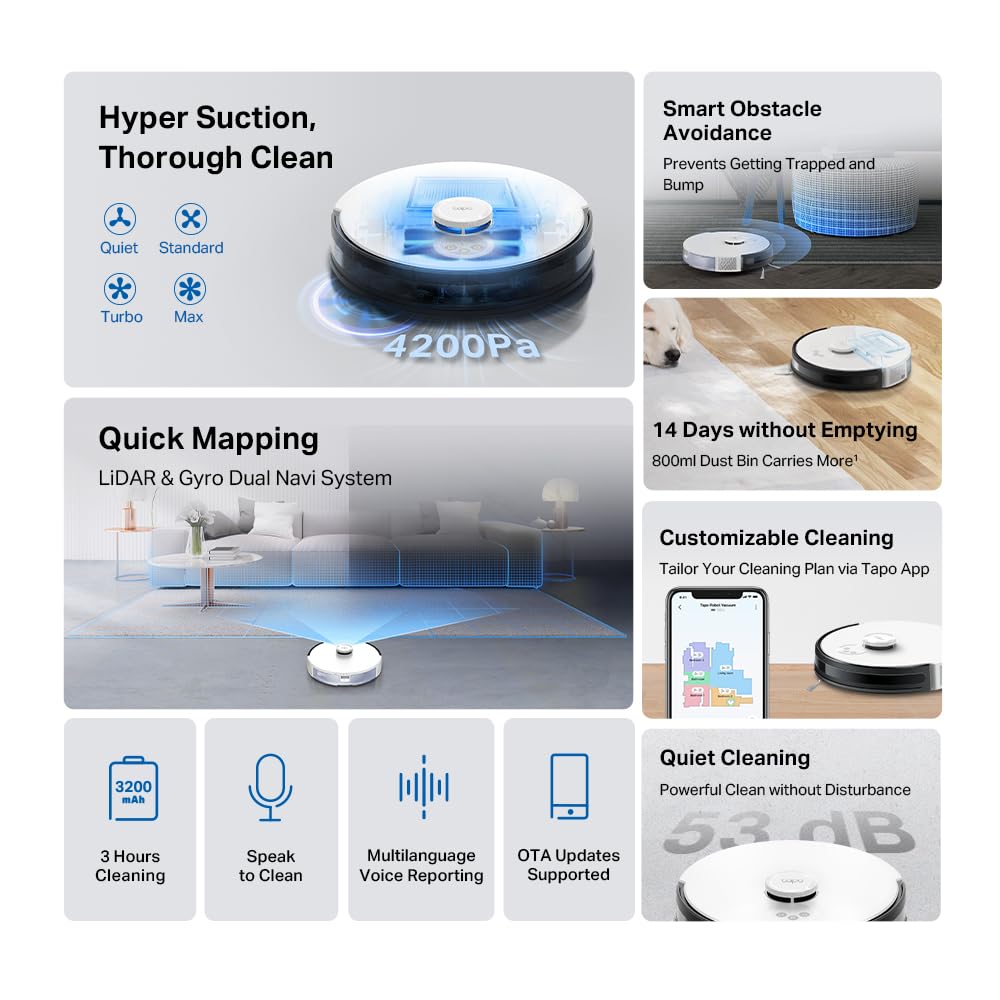 Tapo RV50 Pro Omni 15000Pa Robot Vacuum Cleaner with Mop, All in One Dock