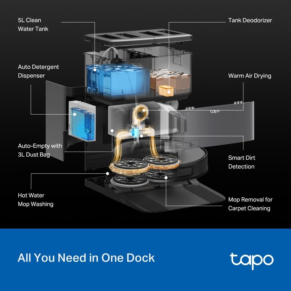 Tapo RV50 Pro Omni 15000Pa Robot Vacuum Cleaner with Mop, All in One Dock